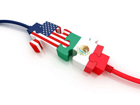 USA and Mexico. Digitally Generated Image isolated on white background