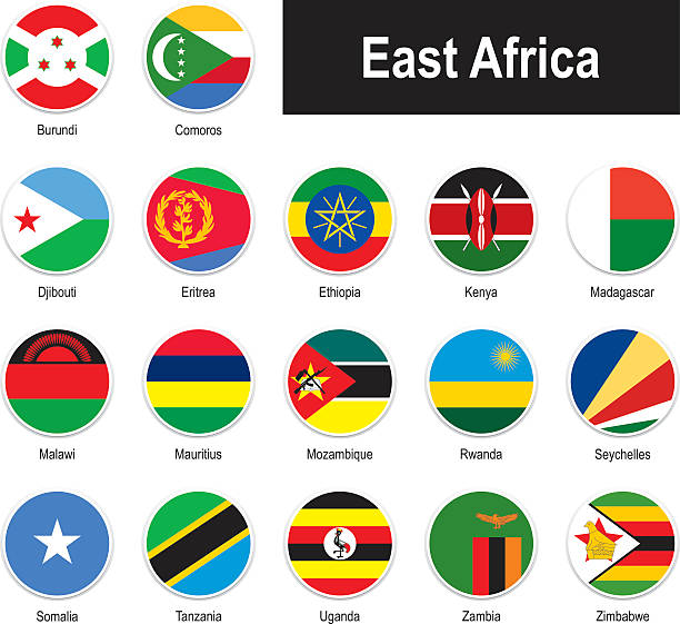 flags of East Africa round flags of East Africa with country names burundi east africa stock illustrations