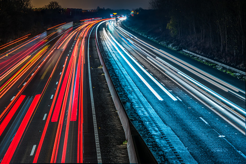 Night View of UK Motorway Highway.