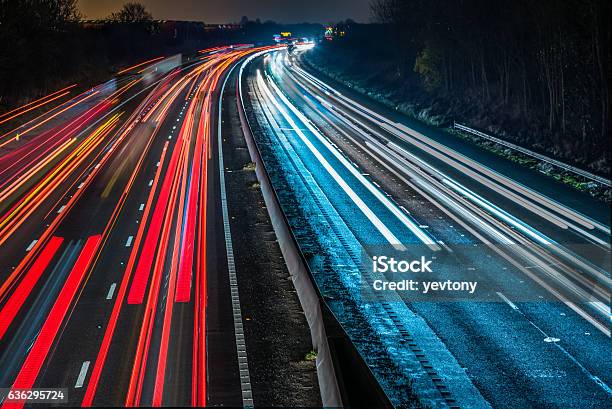 Night View Of Uk Motorway Highway Stock Photo - Download Image Now - Road, Night, UK