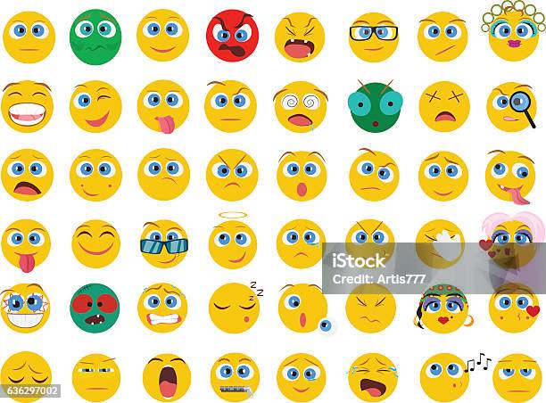 Mega Big Collection Set Of Flat Emoji Face Emotion Icons Stock Illustration - Download Image Now