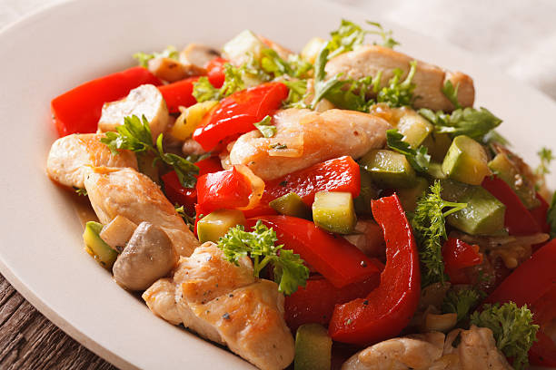 istock Chicken saute with mushrooms and vegetables close-up. horizontal 636297024