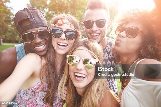 Selfie Of Five Best Friends Stock Photo - Download Image Now - Adult, Adults Only, African Ethnicity