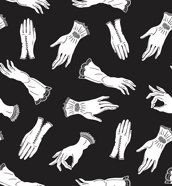 Vector Seamless Pattern With White Lace Gloves On Black Background