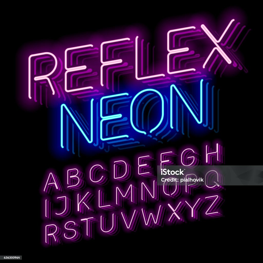 Reflex Neon font Vector illustration with transparent effect, eps10. Neon Lighting stock vector