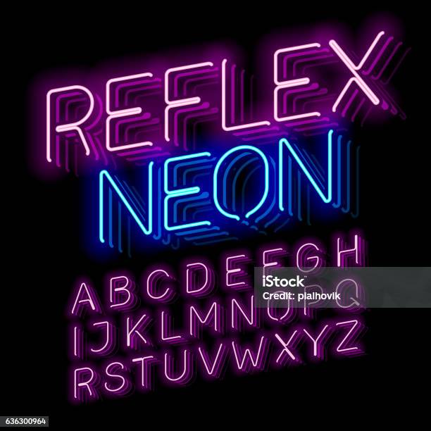 Reflex Neon Font Stock Illustration - Download Image Now - Neon Lighting, Neon Colored, Typescript