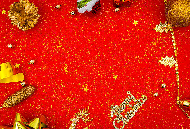 istock Christmas decoration on red background 636306824