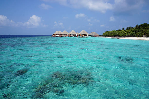 istock Turquoise water with Water bungalows 636307332