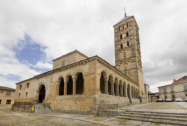 Santo Domingo de Silos, Spain - April 16, 2019: The cloister of Santo Domingo de Silos Abbey. It is a Benedictine monastery and a masterpiece of Romanesque art