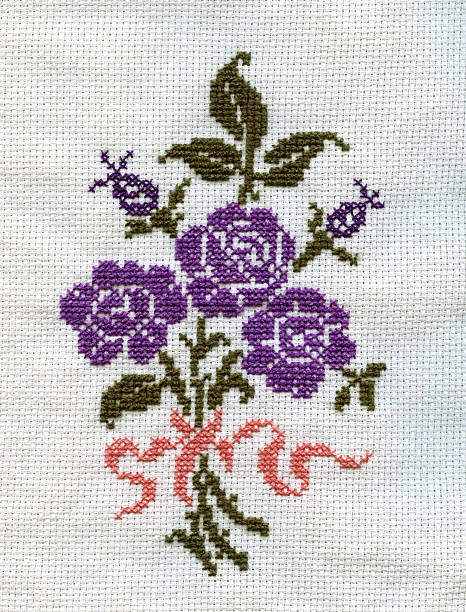 ręcznie robiona etamina - needlecraft product embroidery cross stitch flower zdjęcia i obrazy z banku zdjęć