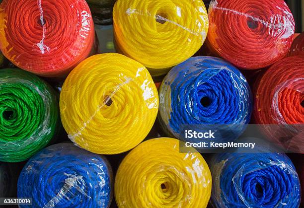 Colorful Of Nylon Rope Roll Stock Photo - Download Image Now - Blue,  Horizontal, Multi Colored - iStock
