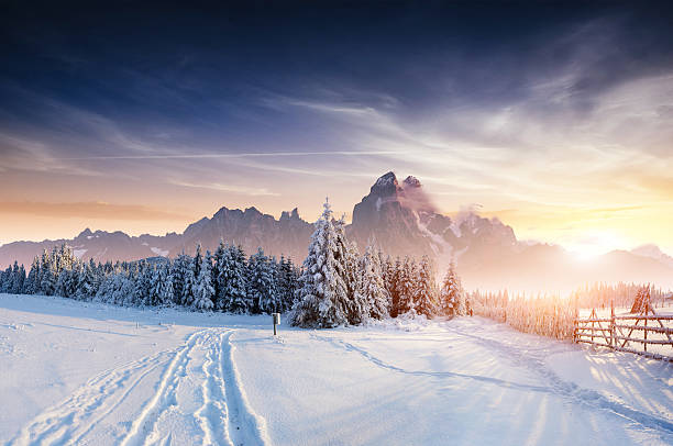 the winter road. Dramatic scene. Carpathian, Ukraine, Europe.