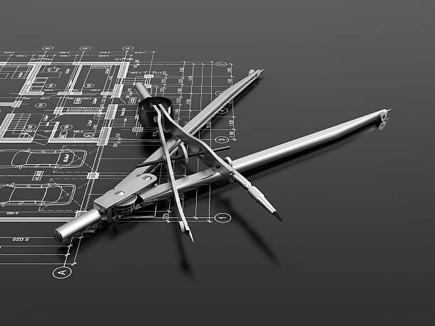 엔지니어링 또는 건축 개념 - drawing compass blueprint engineering architecture 뉴스 사진 이미지