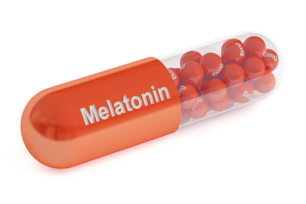 kapsul melatonin, rendering 3d - suplemen melatonin potret stok, foto, & gambar bebas royalti