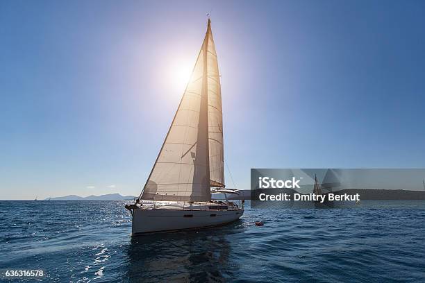 Sailing In The Wind Through The Waves At Aegean Sea Stock Photo - Download Image Now