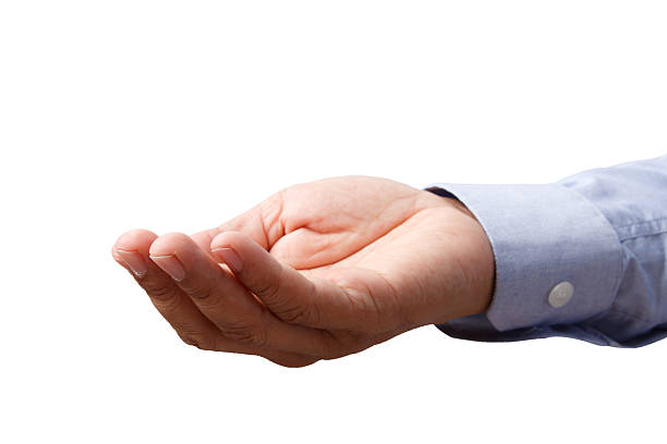 istock Man hand recieve isolated on white background 636316736