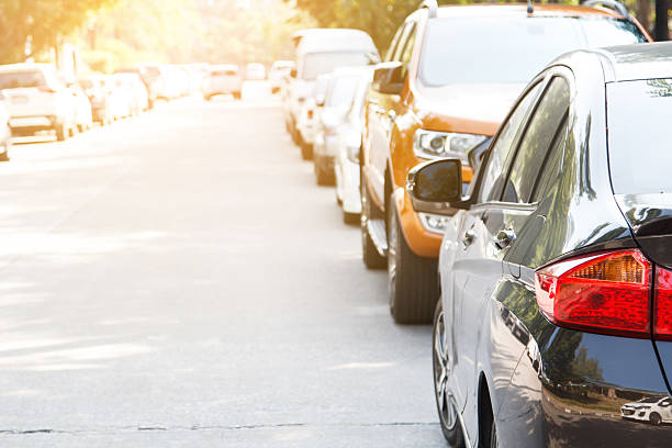istock Black car parking in line 636317198