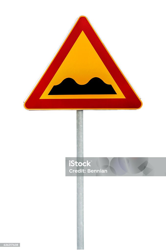 Yellow Rump Sign Road Red And Yellow Triangular Warning Sign Bumpy Road On Rod Stock Photo ...