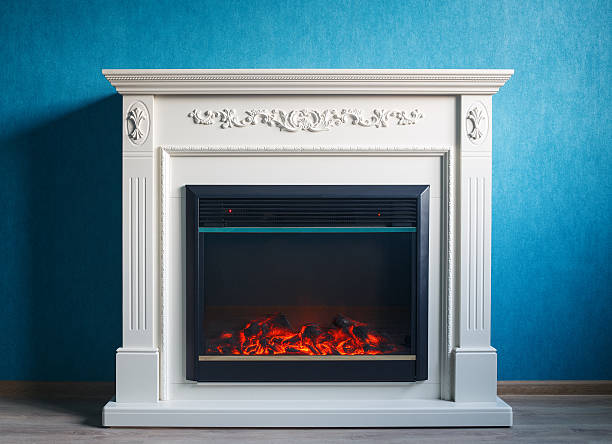 Black electric fireplace stock photo