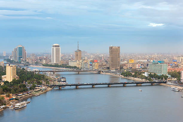 Cairo Skyline along Nile River stock photo