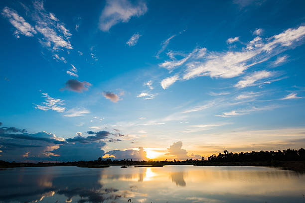 istock Breathtaking sunset landscape over lake 636323728