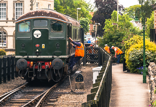 Pickering, United Kingdom - July 17, 2014: Sulzer Type 2 diesel locomotive 'BR Class 24 âBo-Boâ No. D5061' at Pickering Station, part of the historical North Yorkshire Moors Railway.