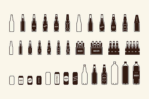 ilustraciones, imágenes clip art, dibujos animados e iconos de stock de conjunto de iconos del paquete de cerveza: botella, lata, caja - bottle
