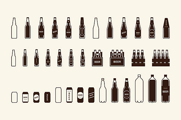 맥주 패키지 아이콘 세트 : 병, 캔, 상자 - beer bottle bottle alcohol drink stock illustrations