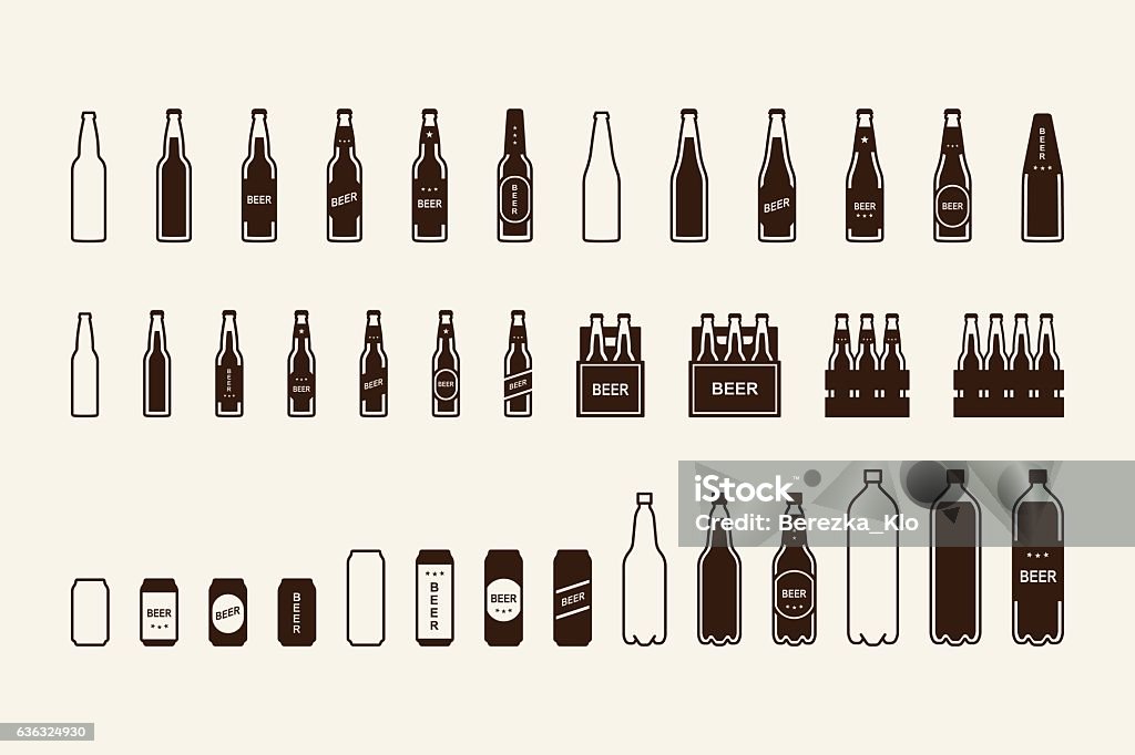 Beer package icon set: bottle, can, box Beer package icon set: bottle can box. Vector Icon Symbol stock vector