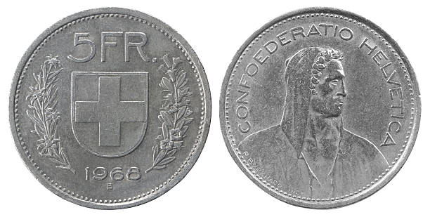 moneda de cinco francos - swiss currency swiss coin switzerland coin fotografías e imágenes de stock