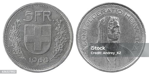 Five Francs Coin Stock Photo - Download Image Now - Swiss Coin, Swiss Currency, Number 5