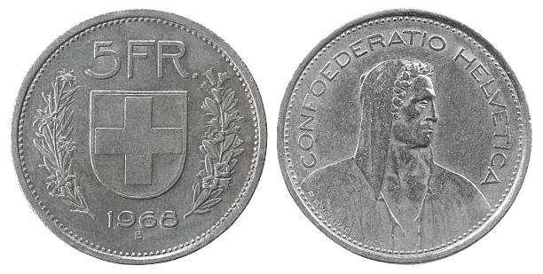 five francs coin - swiss coin swiss currency currency switzerland imagens e fotografias de stock