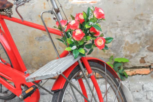 istock Blur blurred classic vintage  bicycle and flower for background 636328552