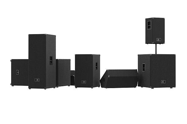 istock Speakers audio loud equipment, back view 636329520
