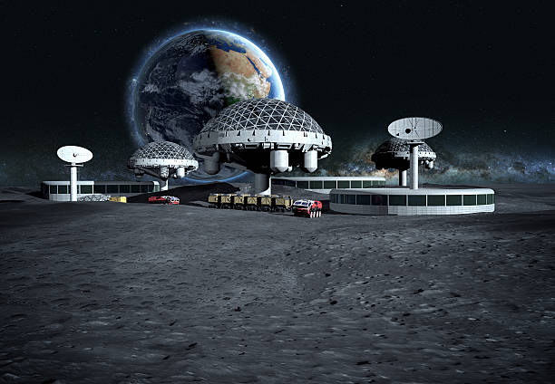istock futuristic city, base, town on moon. The space view of 636332742