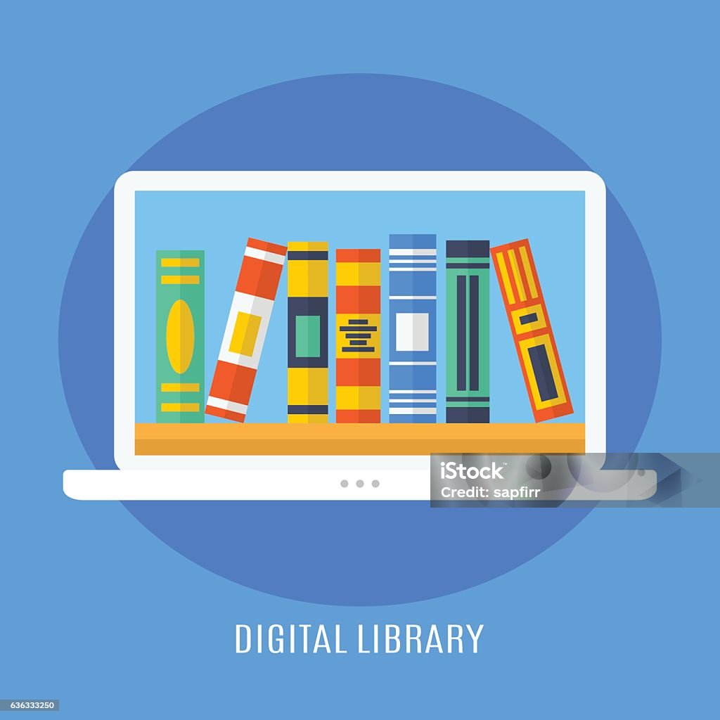 Blue Digital Library Digital Library Stock Illustration - Download Image Now - Blue, Book ...