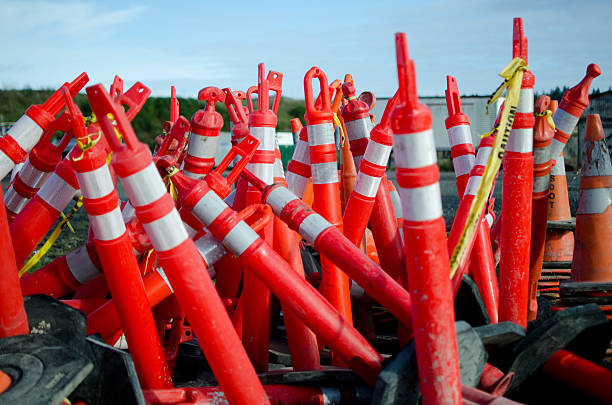 istock Rest place of construction fence poles. 636333406