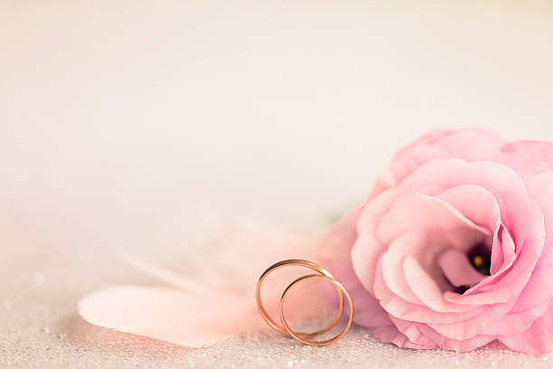 fondo de la boda con anillos de oro, flor suave y pasador de luz - jewelry ring luxury wedding fotografías e imágenes de stock
