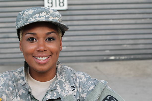 istock Military female smiling with copy space 636336094