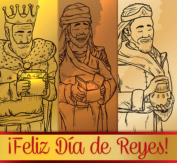 ilustrações de stock, clip art, desenhos animados e ícones de design with the three magi to celebrate "dia de reyes" - 3 wise men