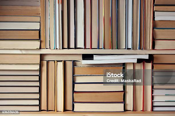 Background From Books Books On The Shelf Stock Photo - Download Image Now - Author, Back to School, Backgrounds