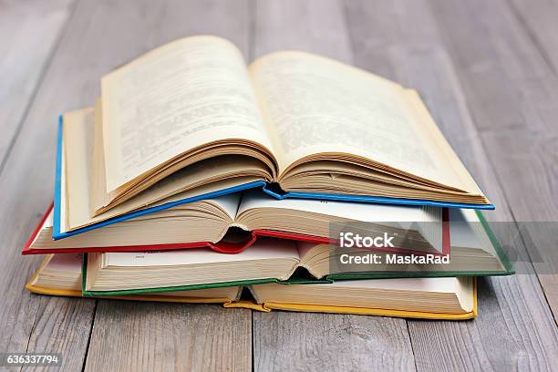 Stack Of Books On The Table Stock Photo - Download Image Now - Book, Stack, Literature