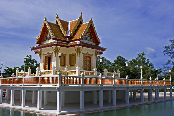 Thai Buddhist prayer temple workship over water