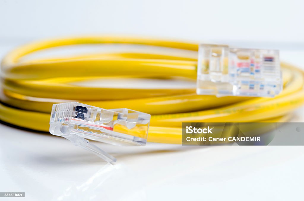 Yellow Computer Cord Yellow Lan Cable Stock Photo - Download Image Now - Arts Culture and ...