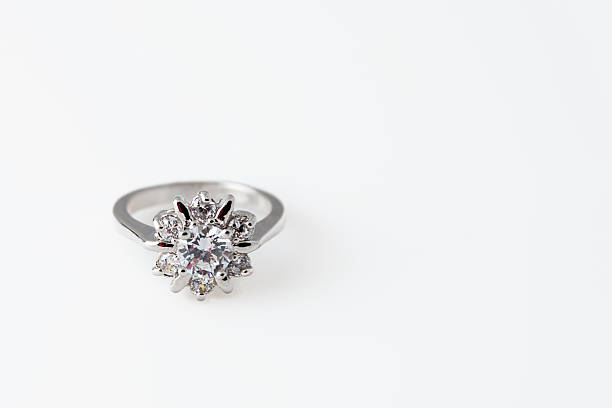 istock Luxury jewelry, shopping concept. White gold or silver ring with 636345372