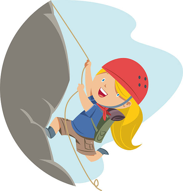 illustrazioni stock, clip art, cartoni animati e icone di tendenza di bambina arrampicata su roccia - climbing mountain climbing rock climbing women