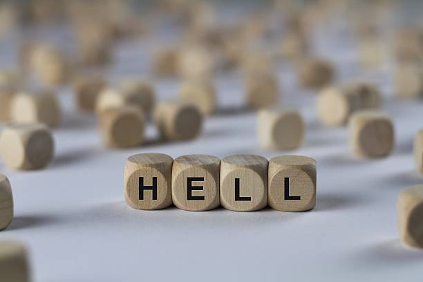 istock hell - cube with letters, sign with wooden cubes 636357524