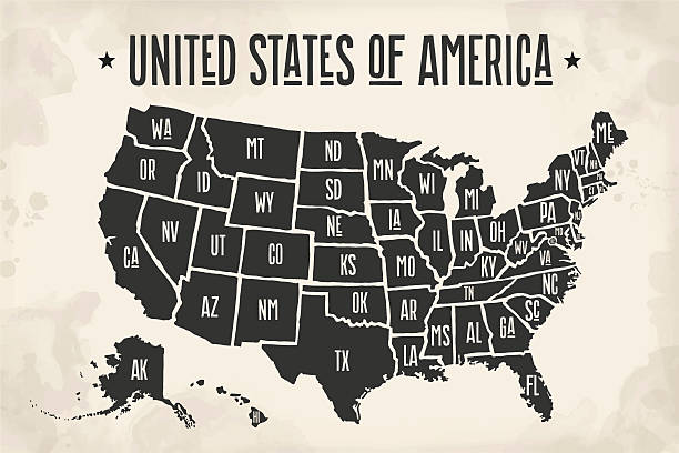 istock Poster map United States of America with state names 636358616