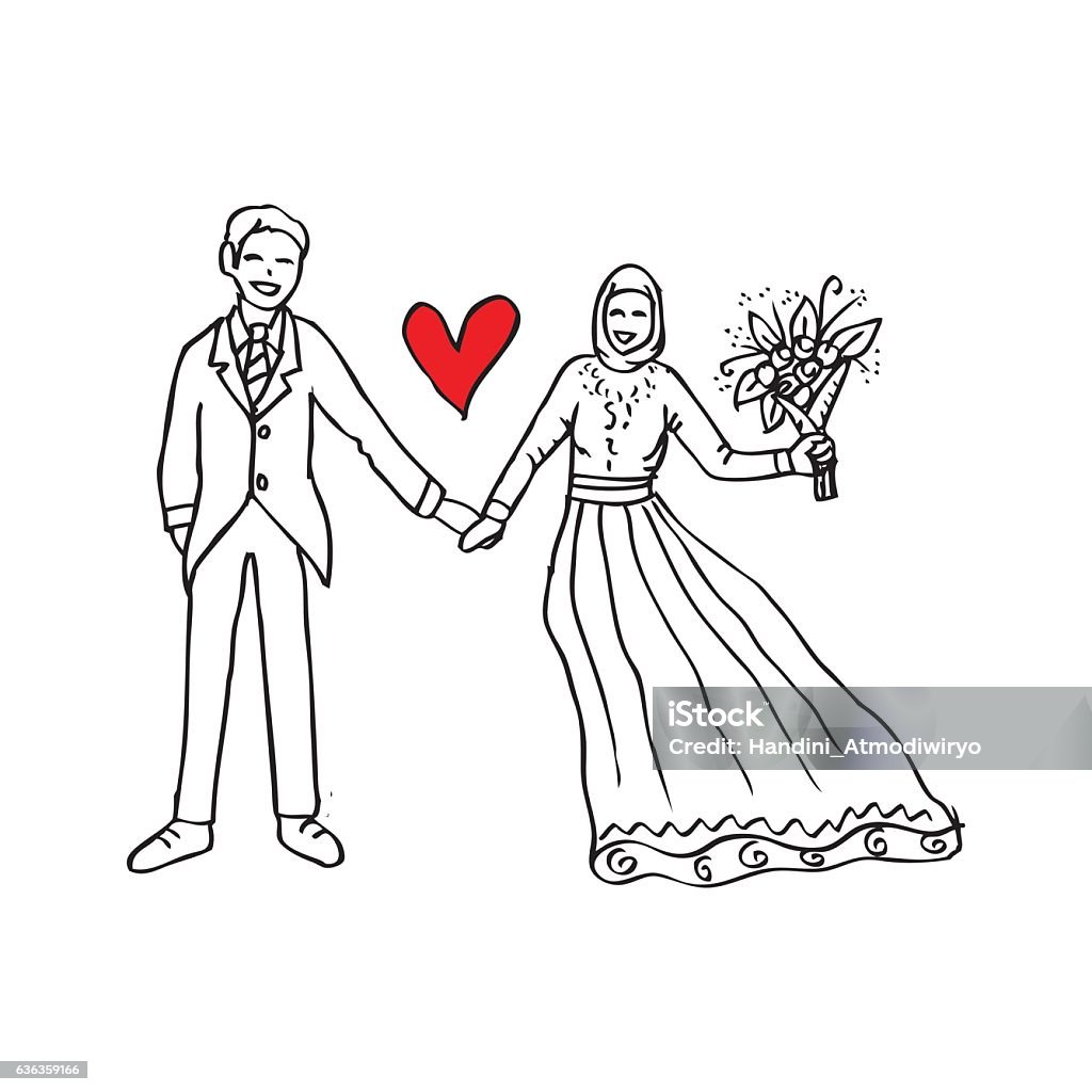 The Wedding Of Muslim Couple Stock Illustration - Download Image Now -  Adult, Bouquet, Bride - iStock