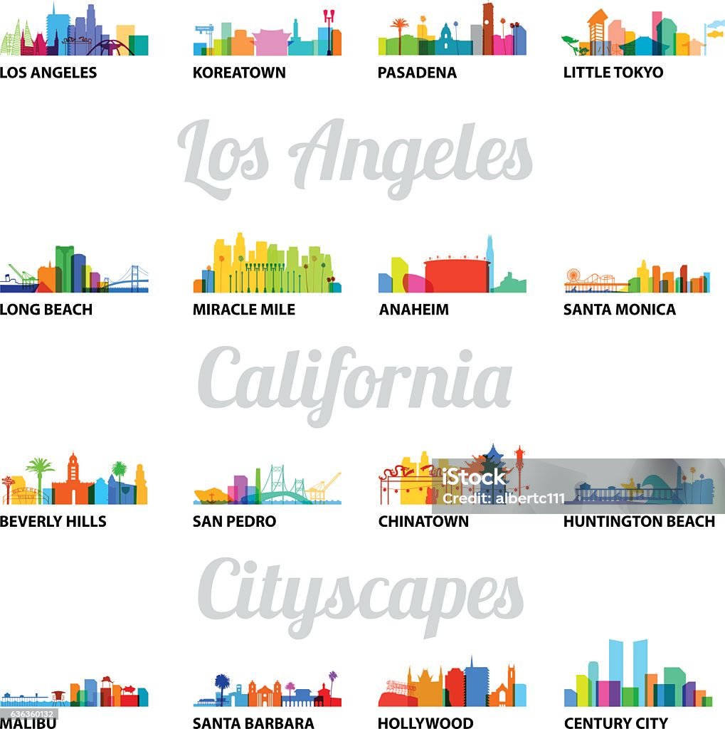 Series of Los Angeles related cityscapes Series of Los Angeles California related cityscapes Los Angeles County stock vector